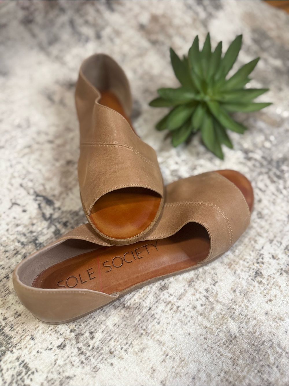 Sole Society Taupe Crossover Leather Slide Sandals - Picture 2 of 7